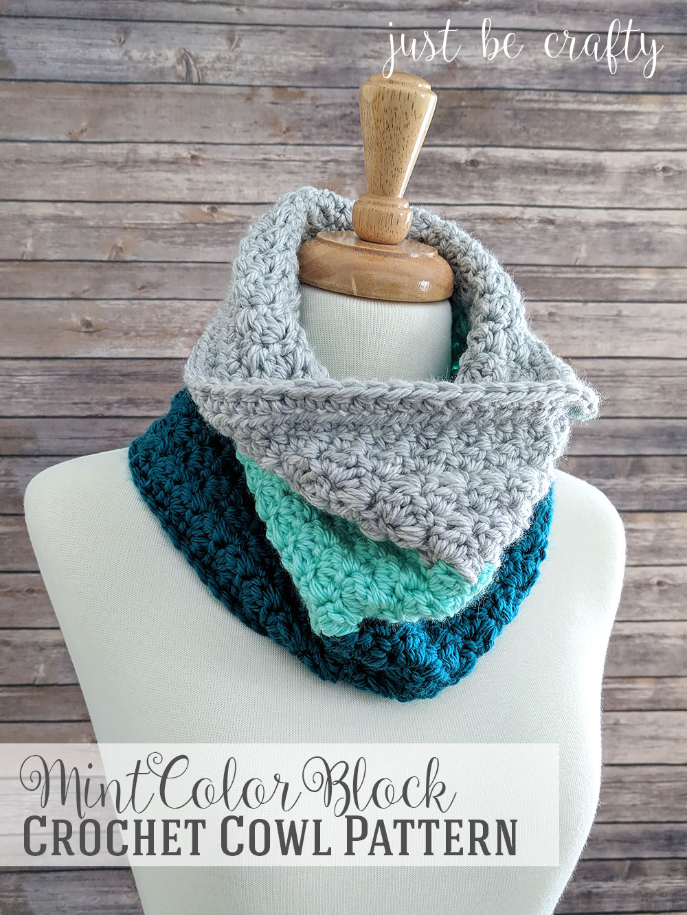 Mint Color Block Crochet Cowl