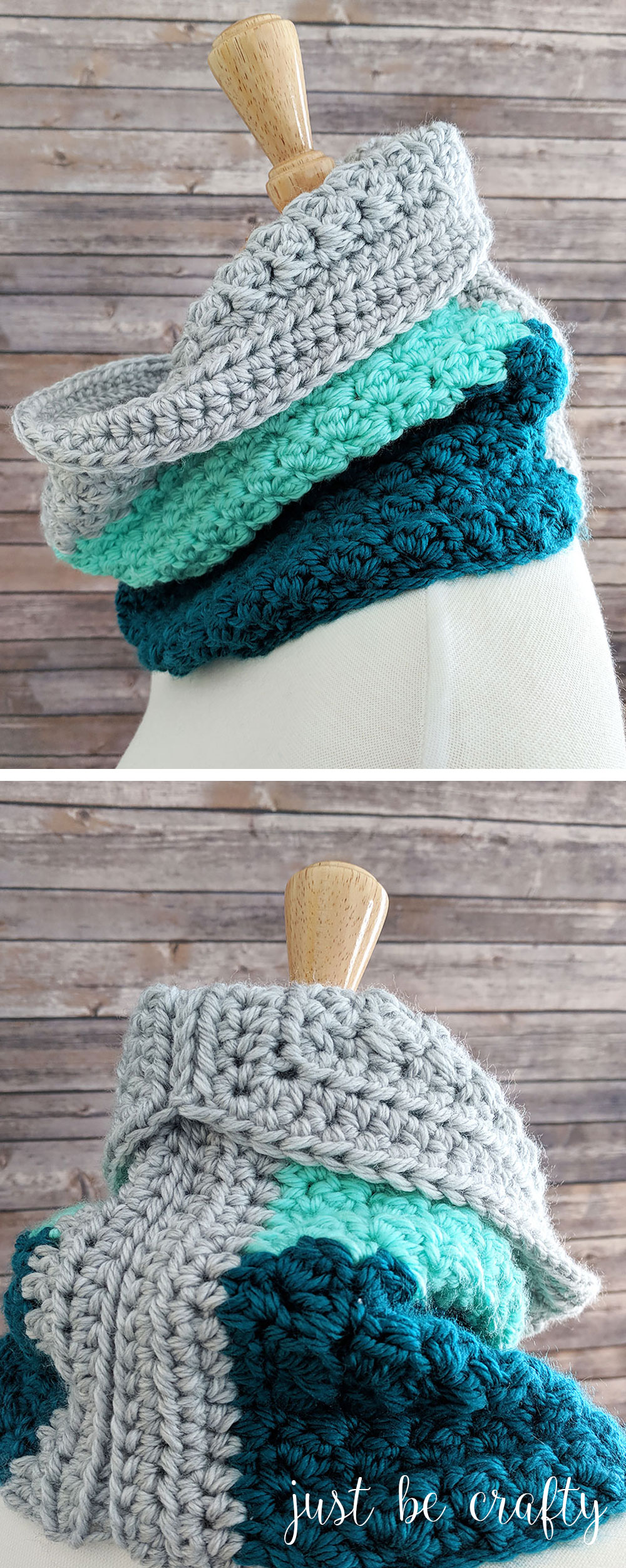 Mint Color Block Crochet Cowl