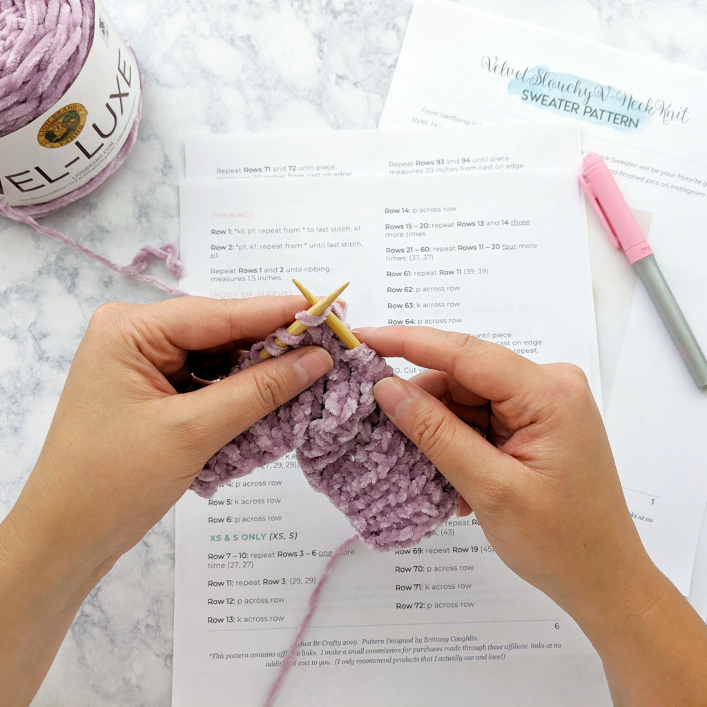 knitter testing a knitting pattern