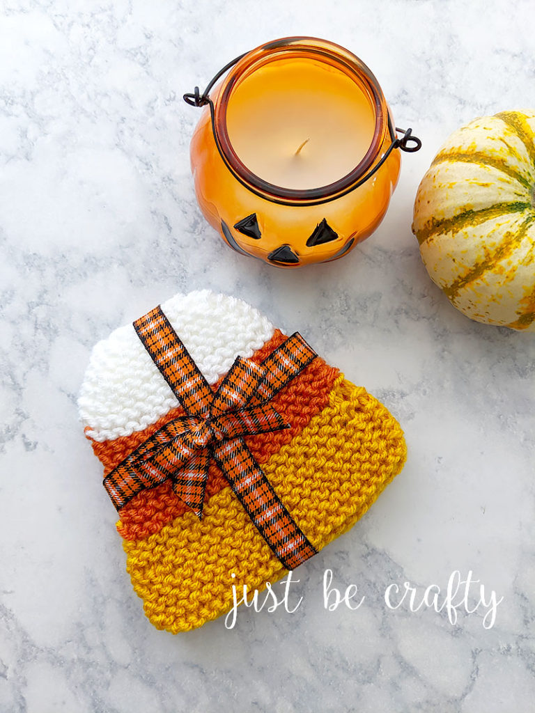 Candy Corn Knit Coasters - Free Knitting Pattern by Just Be Crafty