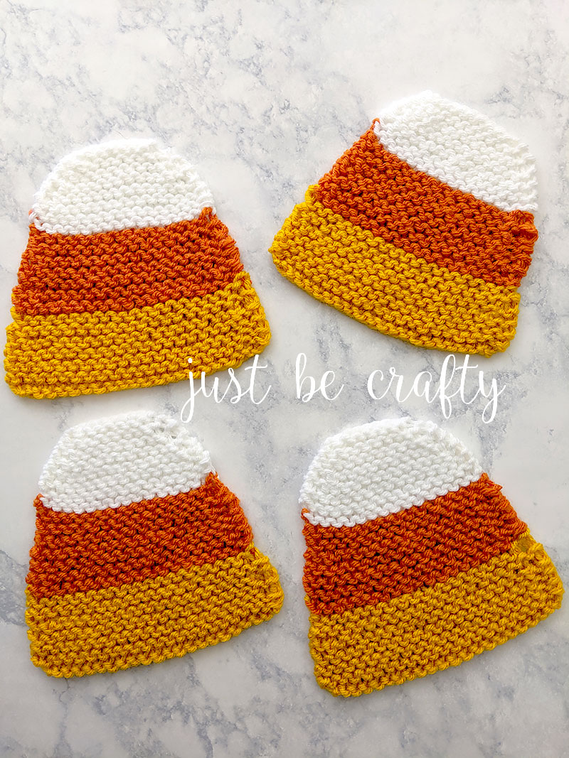 Candy Corn Knit Coasters - Free Knitting Pattern by Just Be Crafty