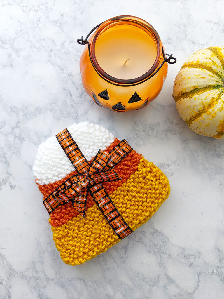 Candy Corn Knit Coasters Pattern and Video Tutorial