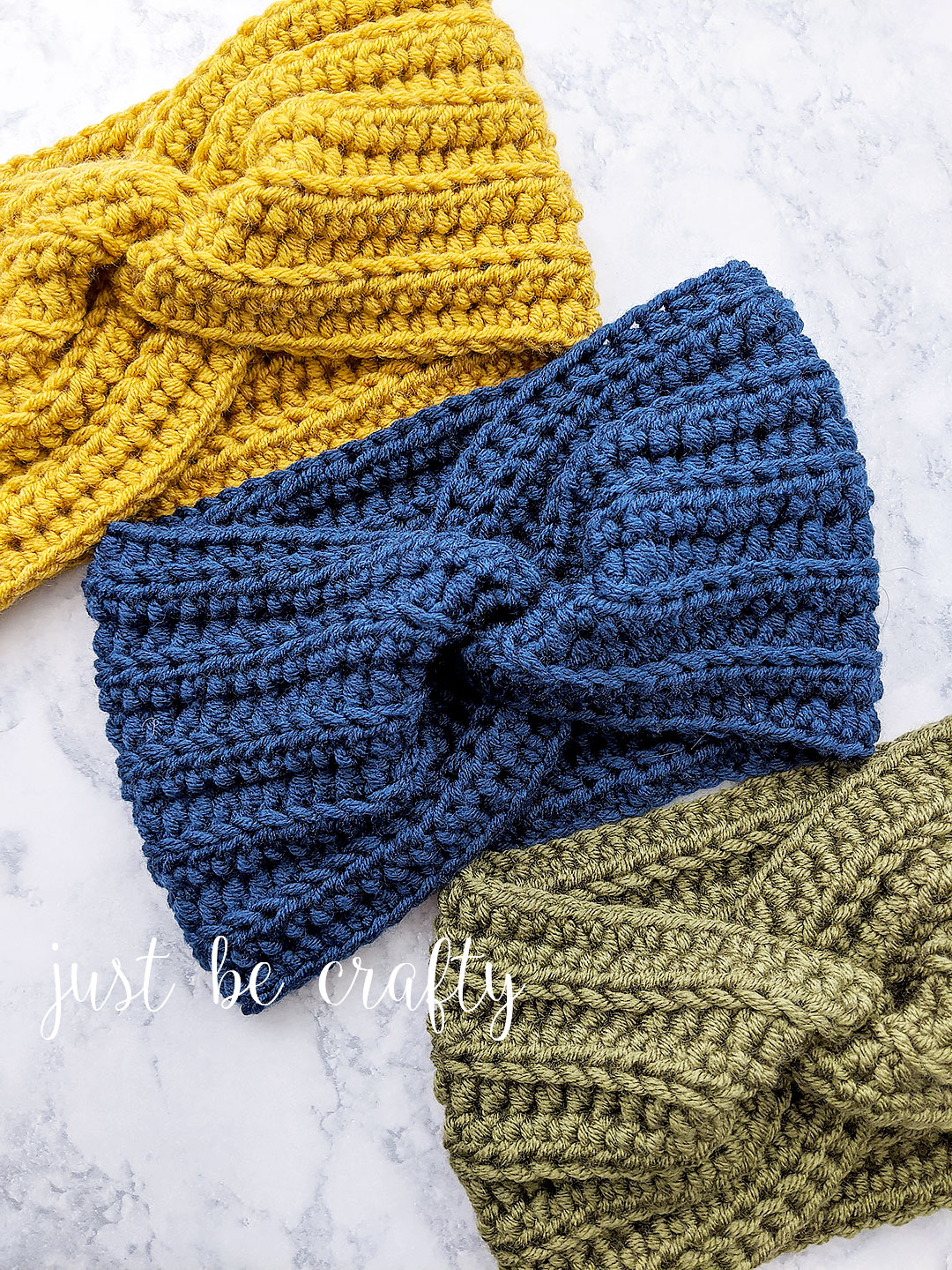 Crochet Twisted Ear Warmer Headband - Free crochet pattern and video tutorial by Just Be Crafty