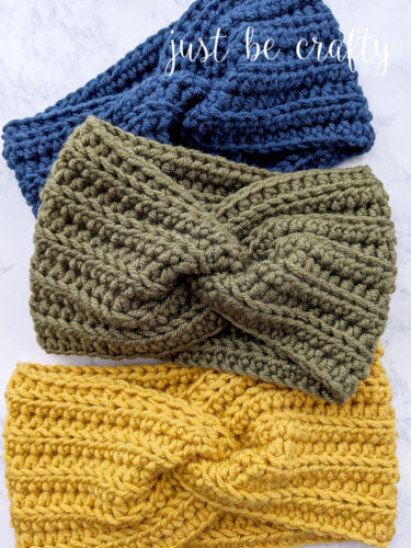 Crochet Twisted Ear Warmer Headband - Free crochet pattern and video tutorial by Just Be Crafty