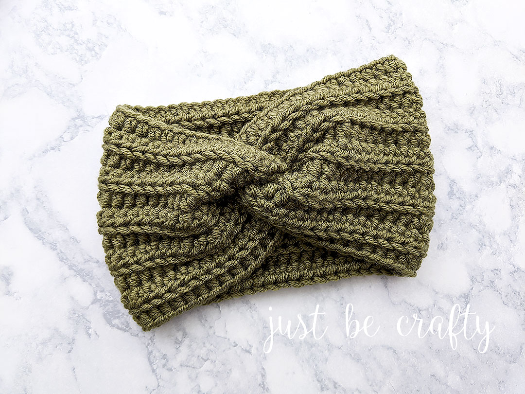 Crochet Twisted Ear Warmer Headband - Free crochet pattern and video tutorial by Just Be Crafty