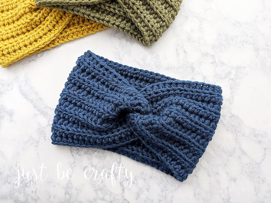 Crochet Twisted Ear Warmer Headband - Free crochet pattern and video tutorial by Just Be Crafty