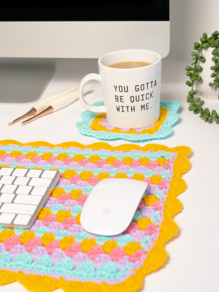 Crochet home decor desk mat and coaster