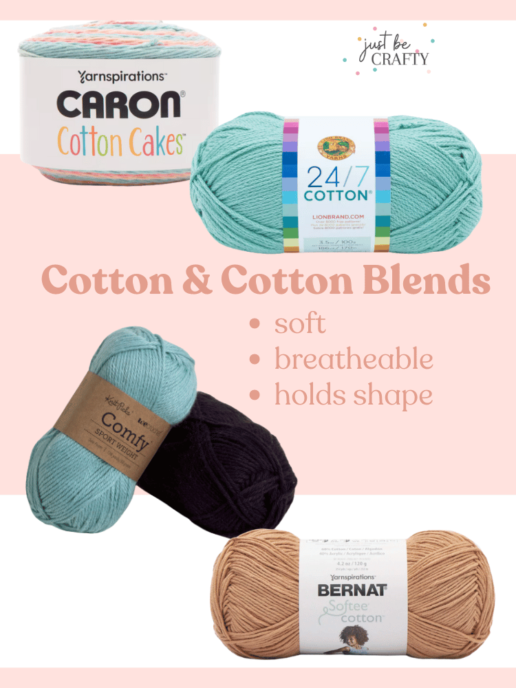 Image of cotton blend yarns, ideal for crocheting lightweight, breathable shawls for spring and summer.