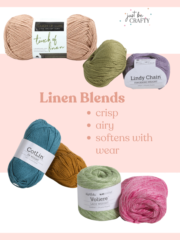 Image showcasing linen blend yarns, great for crocheting crisp, breathable summer shawls and wraps.