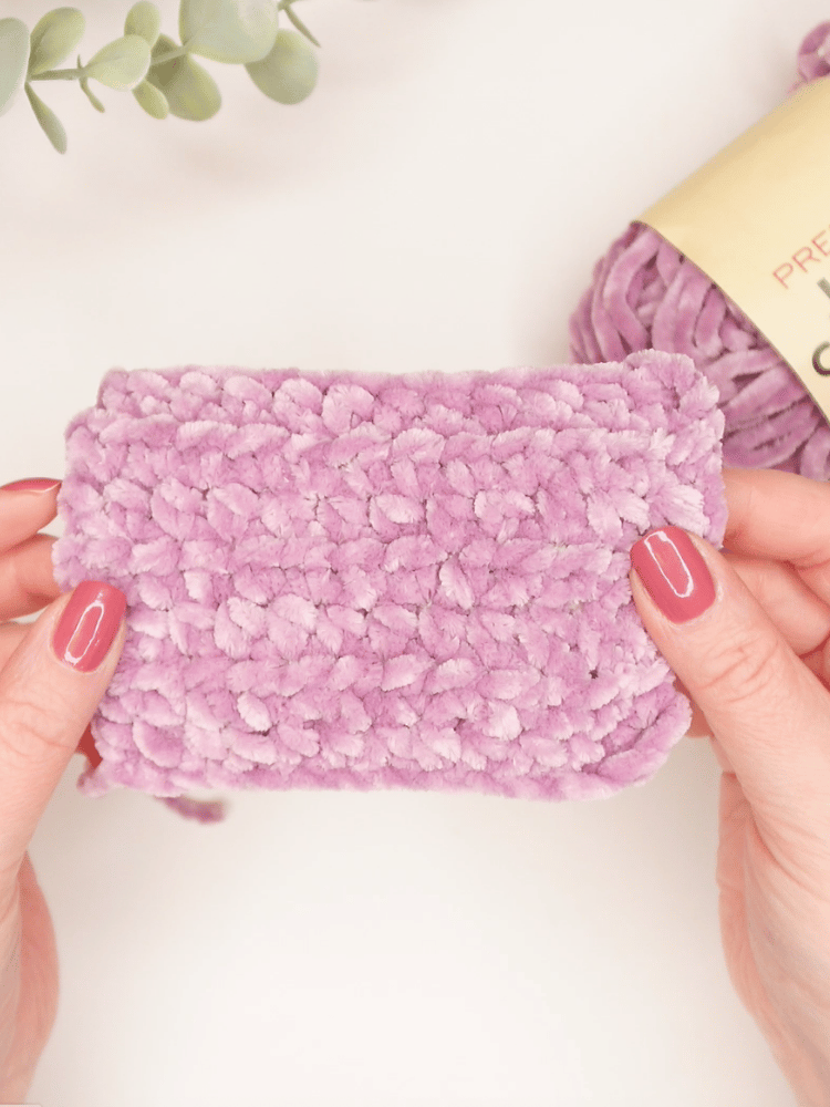 crocheted swatch of dollar tree chenille yarn