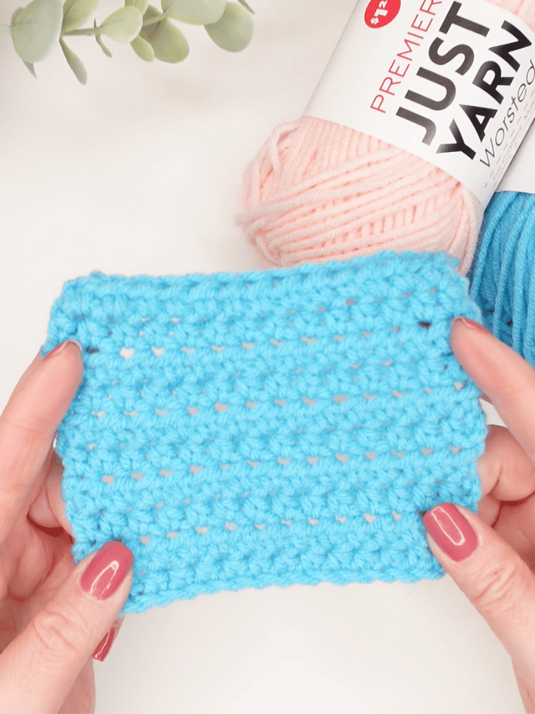 crocheted swatch of just yarn worsted turquoise
