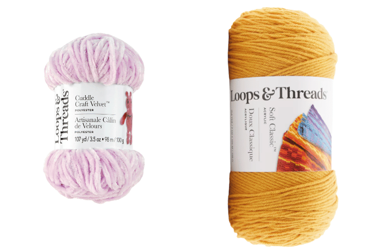 collage of two yarns from michaels (velvet and acrylic)